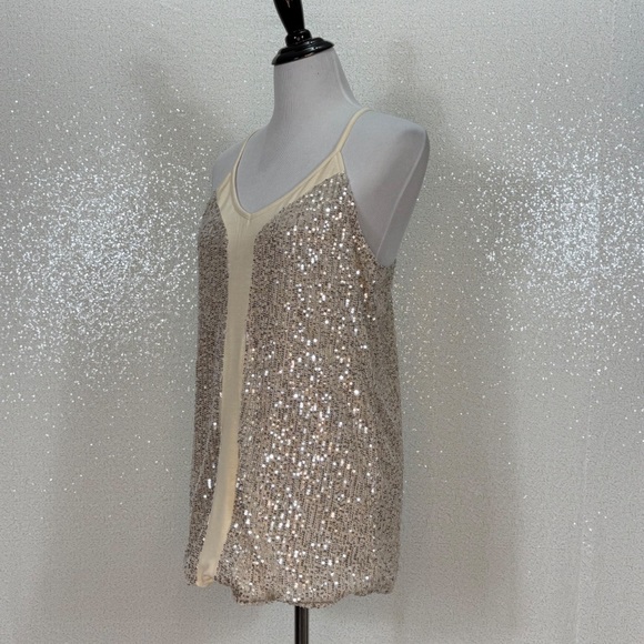 Jess Lea Sequin Tank Women’s Medium Champagne Gold Sparkle Sleeveless Racerback - Picture 7 of 15